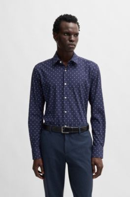 Slim-fit shirt in printed performance-stretch jersey, Dark Blue