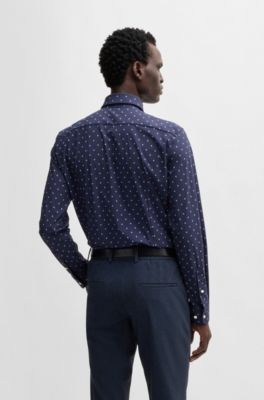 Slim-fit shirt in printed performance-stretch jersey, Dark Blue