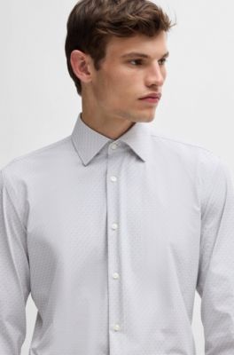 Camisa slim fit en dobby el&aacute;stico t&eacute;cnico, Gris