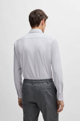 Camisa slim fit en dobby el&aacute;stico t&eacute;cnico, Gris