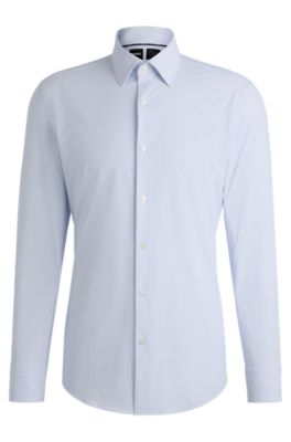 Hugo Boss Regular-fit Shirt In Cotton And Cashmere In Light Blue