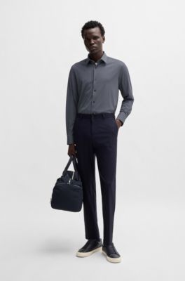 Slim-fit shirt in printed performance-stretch jersey, Dark Blue