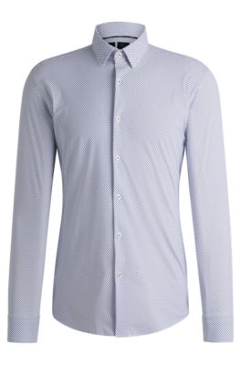 Slim-fit shirt in printed performance-stretch jersey, Light Blue
