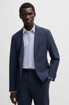 Slim-fit shirt in printed performance-stretch jersey, Light Blue