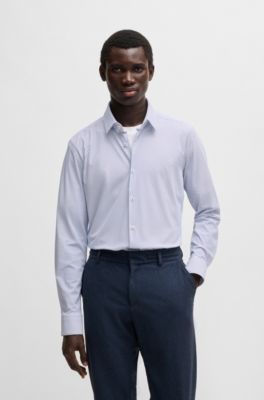 Slim-fit shirt in printed performance-stretch jersey, Light Blue