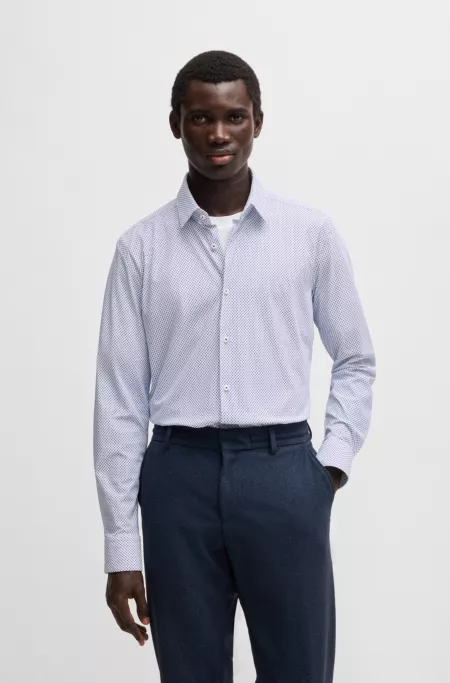 Slim-fit shirt in printed performance-stretch jersey