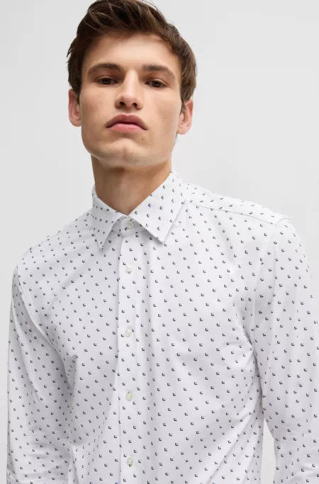 Slim-fit shirt in printed performance-stretch fabric