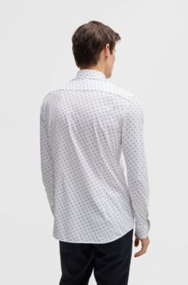 Camisa slim fit de tejido el&aacute;stico t&eacute;cnico estampado, Blanco
