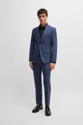 Camisa slim fit de tejido el&aacute;stico t&eacute;cnico estampado, Azul oscuro