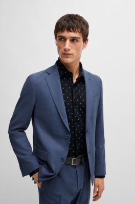 Camisa slim fit de tejido el&aacute;stico t&eacute;cnico estampado, Azul oscuro