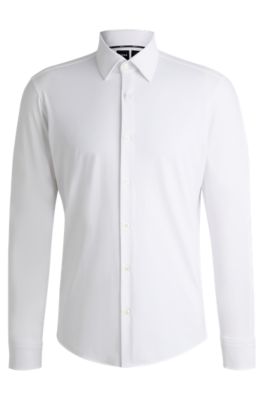 Hugo Boss Regular-fit Shirt In Structured Performance-stretch Fabric In White