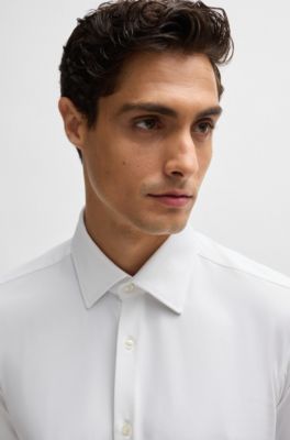 Camisa regular fit de tejido el&aacute;stico t&eacute;cnico con estructura, Blanco