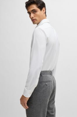 Camisa regular fit de tejido el&aacute;stico t&eacute;cnico con estructura, Blanco