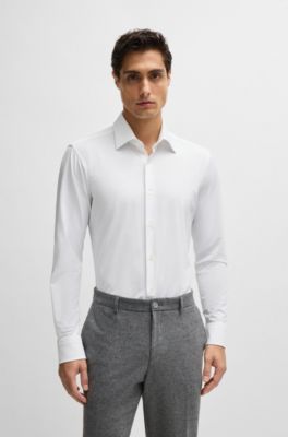 Camisa regular fit de tejido el&aacute;stico t&eacute;cnico con estructura, Blanco