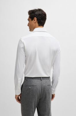 Camisa regular fit de tejido el&aacute;stico t&eacute;cnico con estructura, Blanco