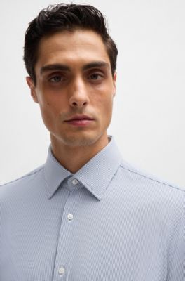 Regular-fit shirt in structured performance-stretch fabric, Dark Blue