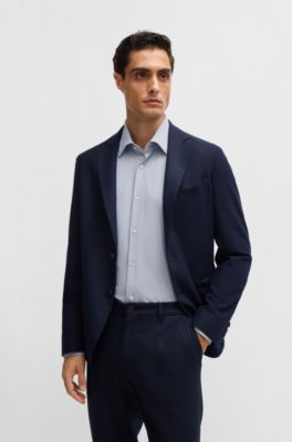 Regular-fit shirt in structured performance-stretch fabric, Dark Blue