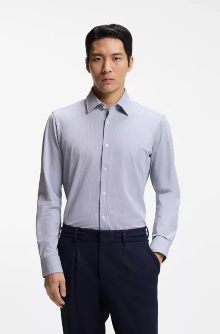 Regular-fit shirt in structured performance-stretch fabric