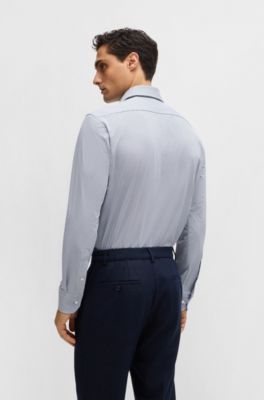 Regular-fit shirt in structured performance-stretch fabric, Dark Blue