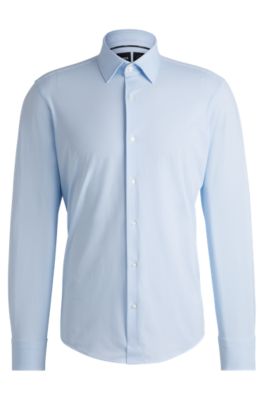 Hugo Boss Regular-fit Shirt In Structured Performance-stretch Fabric In Light Blue