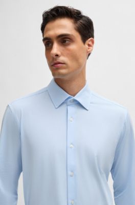 Camisa regular fit de tejido el&aacute;stico t&eacute;cnico con estructura, Celeste