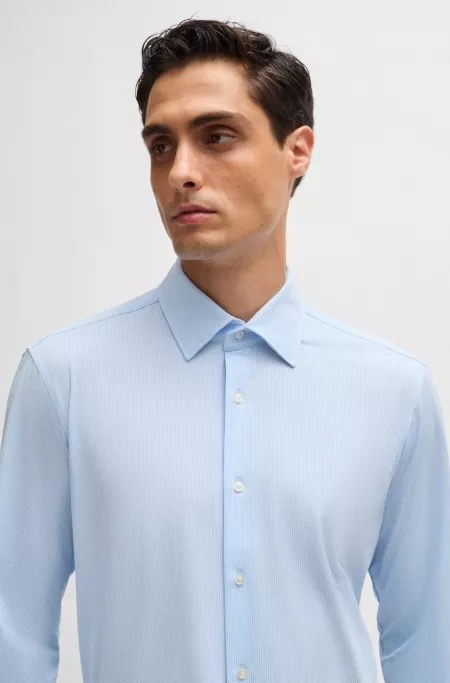 Regular-fit shirt in structured performance-stretch fabric