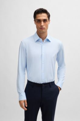 Regular-fit shirt in structured performance-stretch fabric, Light Blue