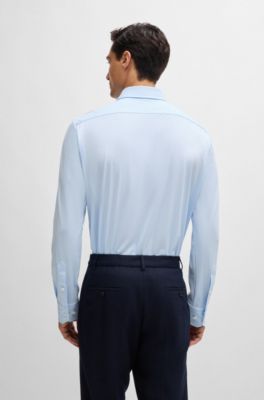 Camisa regular fit de tejido el&aacute;stico t&eacute;cnico con estructura, Celeste