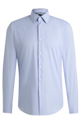 Regular-fit shirt in striped stain-repellent twill, Light Blue