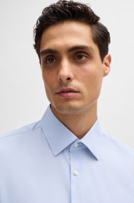 Regular-fit shirt in striped stain-repellent twill, Light Blue
