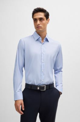 Regular-fit shirt in striped stain-repellent twill, Light Blue