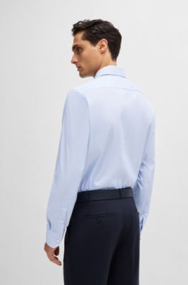 Regular-fit shirt in striped stain-repellent twill, Light Blue