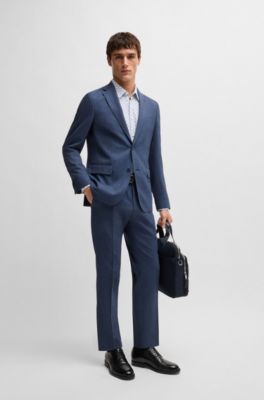 Camisa slim fit en punto de algod&oacute;n estampado, Azul