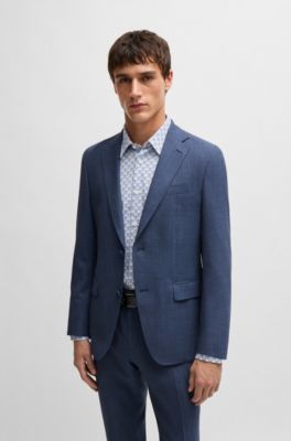 Camisa slim fit en punto de algod&oacute;n estampado, Azul