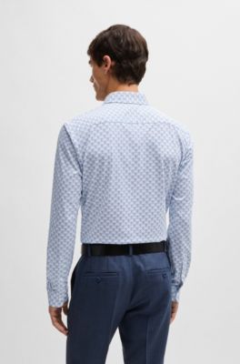 Camisa slim fit en punto de algod&oacute;n estampado, Azul