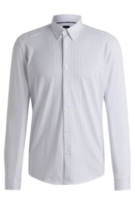 Camisa slim fit en punto de algod&oacute;n estampado, Celeste