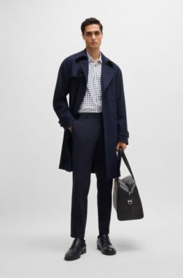 Camisa slim fit en punto t&eacute;cnico el&aacute;stico estampado, Azul oscuro