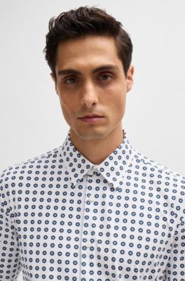 Camisa slim fit en punto t&eacute;cnico el&aacute;stico estampado, Azul oscuro