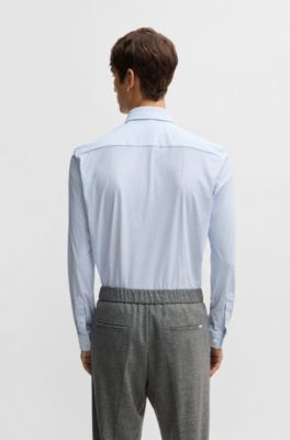 Camisa slim fit en punto t&eacute;cnico el&aacute;stico estampado, Celeste