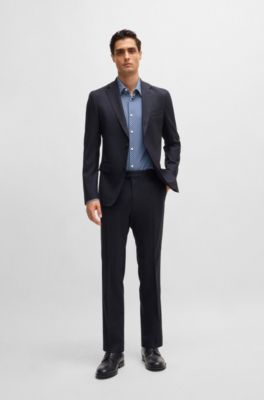 Camisa slim fit en punto t&eacute;cnico el&aacute;stico estampado, Celeste