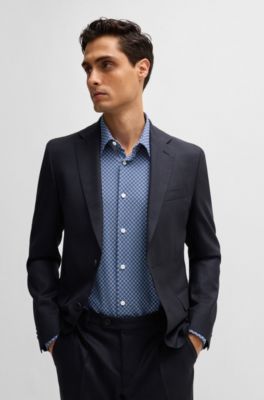 Camisa slim fit en punto t&eacute;cnico el&aacute;stico estampado, Celeste