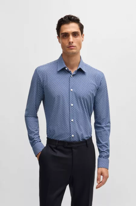 Slim-fit shirt in printed performance-stretch jersey