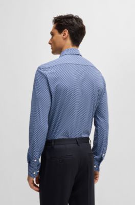 Camisa slim fit en punto t&eacute;cnico el&aacute;stico estampado, Celeste