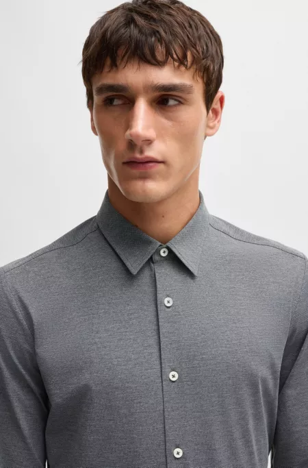 Slim-fit shirt in melange performance-stretch jersey