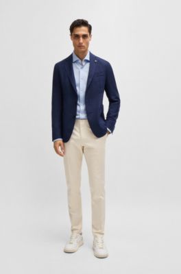 Camisa casual fit en punto de algod&oacute;n con estampado jacquard, Celeste