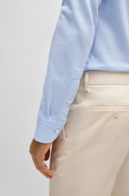 Camisa casual fit en punto de algod&oacute;n con estampado jacquard, Celeste