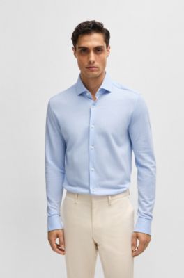 Casual-fit shirt in jacquard-patterned cotton jersey, Light Blue