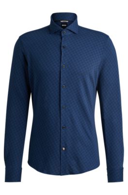 BOSS - Casual-fit long-sleeved shirt in cotton dobby - Dark Blue, image size:1200x1818
