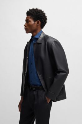 Chemise d&eacute;contract&eacute;e &agrave; manches longues en coton fa&ccedil;onn&eacute;, Bleu fonc&eacute;