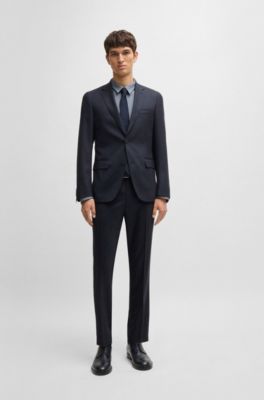 Camisa slim fit de tejido el&aacute;stico t&eacute;cnico estampado, Azul oscuro